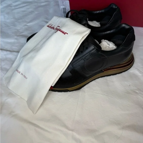 Salvatore Ferragamo black and gold tennis shoes! - Picture 2 of 11